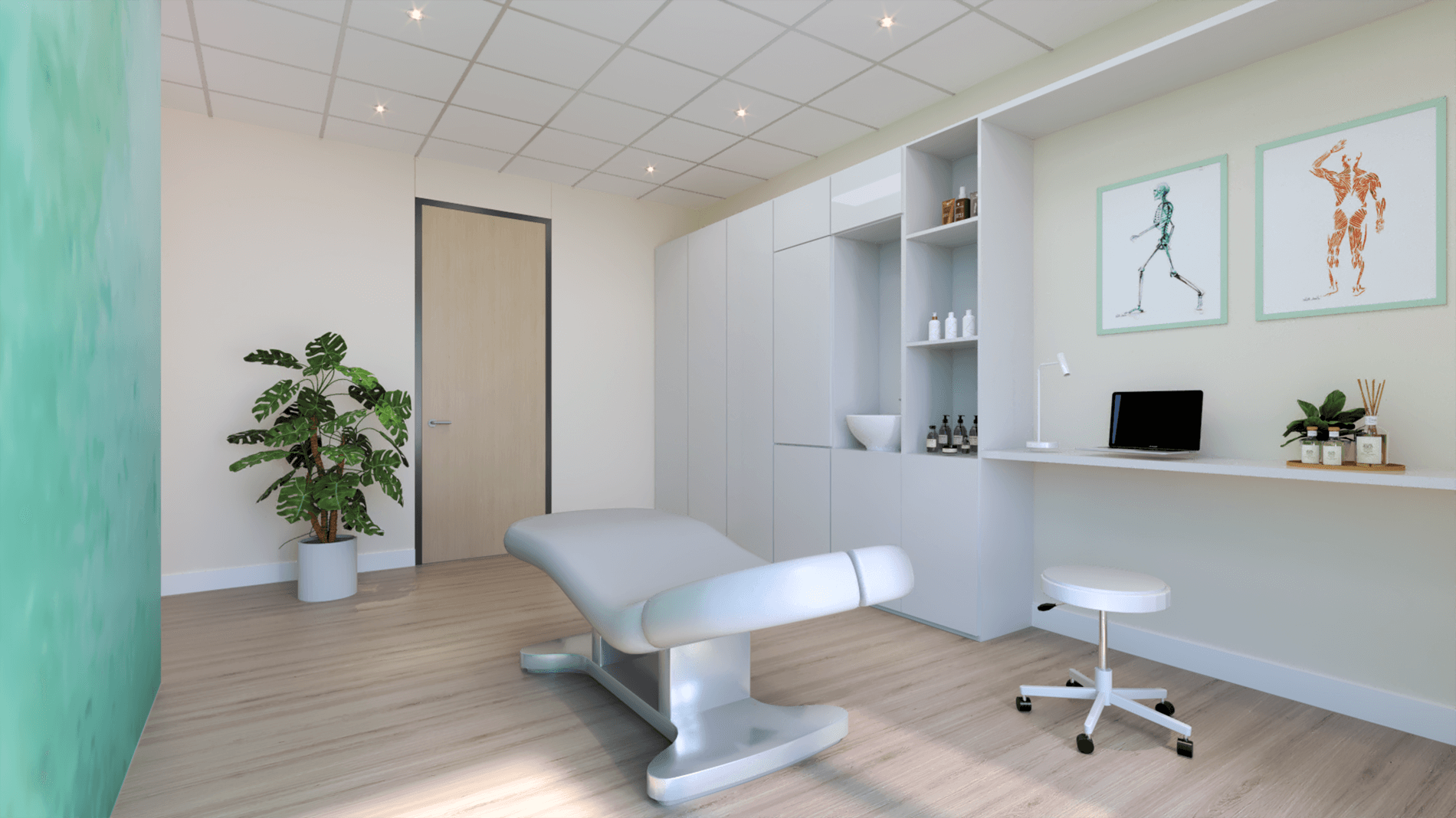 Wellness clinic secondary therapy room, designed by Beatrice Leupold Wellness clinic secondary therapy room, designed by Beatrice Leupold